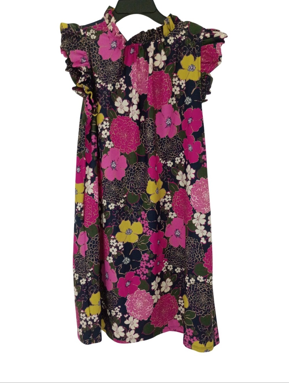 NWT Jude Connally Ruffle High Neck Flutter Sleeve Floral Shift Dress Jude Cloth